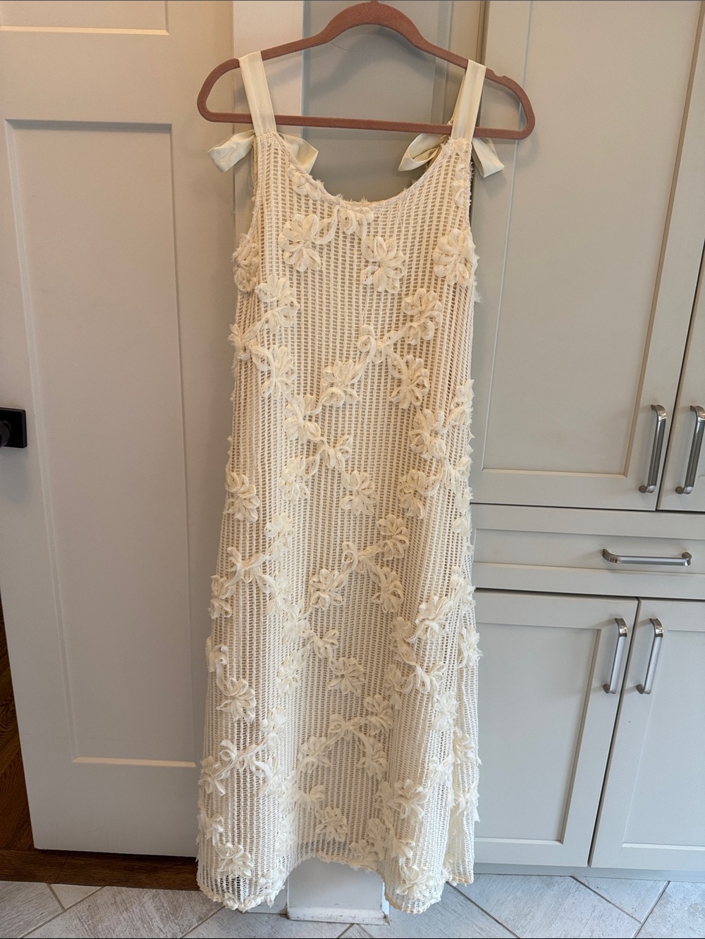 En Saison Cream Crochet Maxi Dress with Floral Appliqué